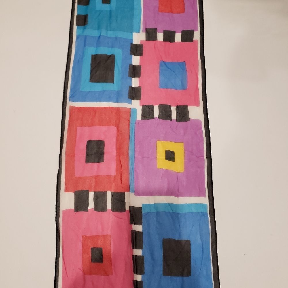 Halston Multi Square Colored Pattern Scarf - image 8
